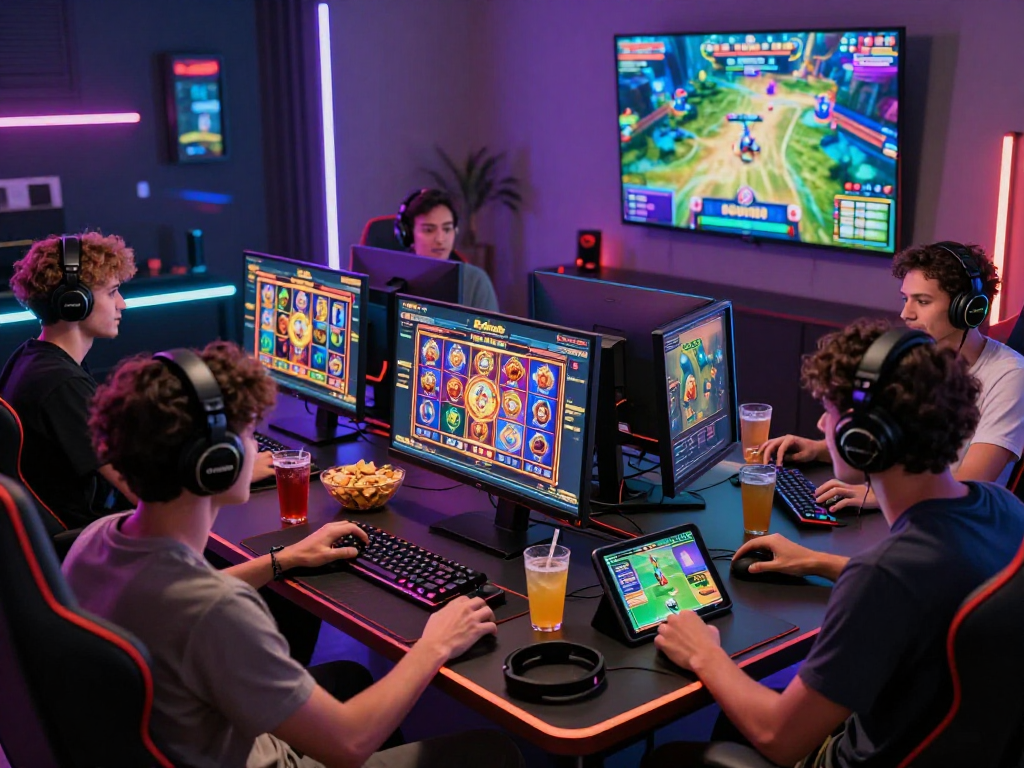 Pengalaman bermain slot gacor secara online dengan suasana gaming yang penuh warna dan interaksi sosial.