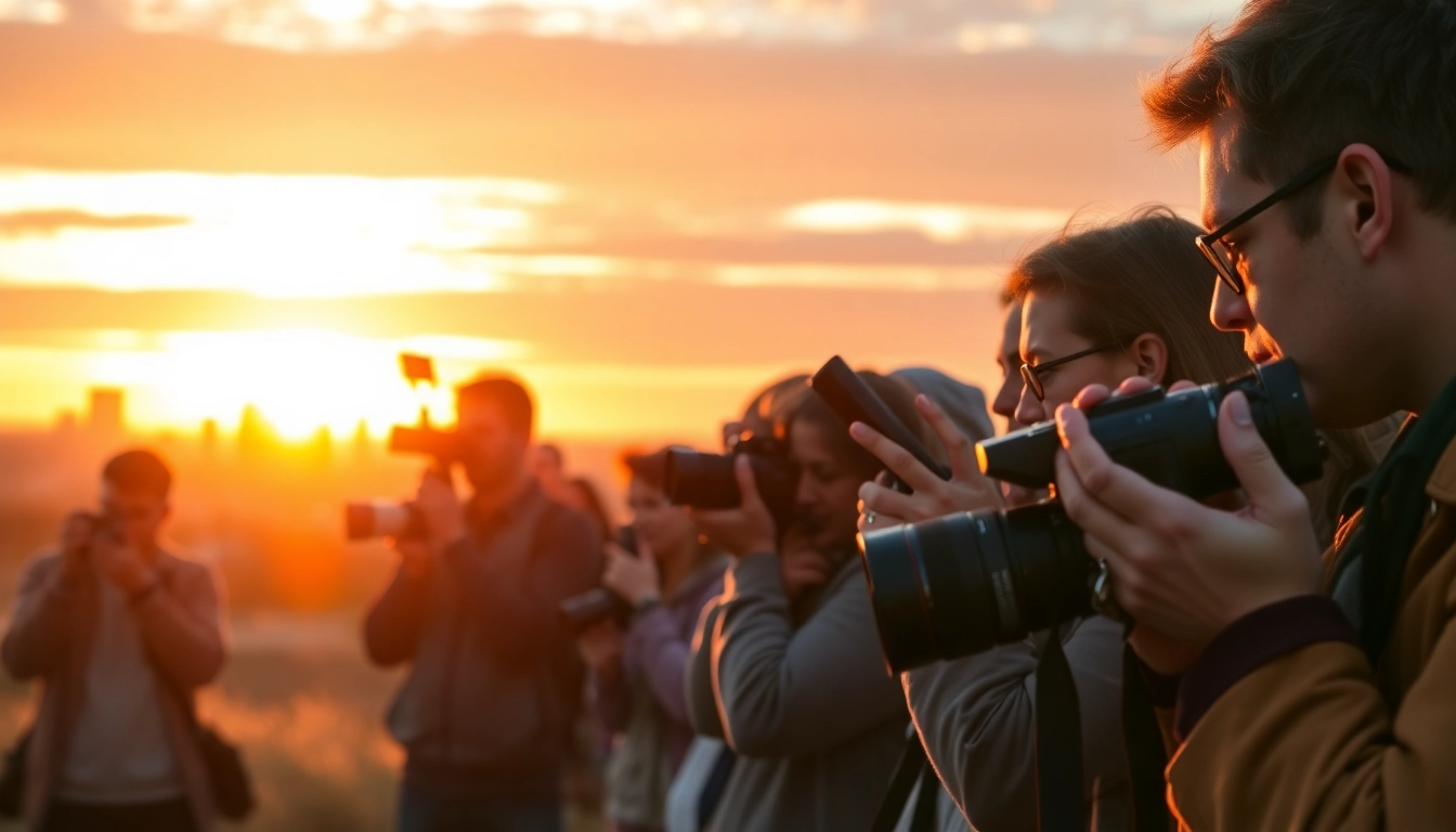 Photographers in Edmonton showcasing creativity at sunset with their gear. Photography company edmonton.