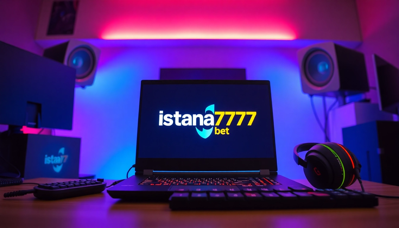 Menampilkan grafis menarik dari istana777 bet pada laptop gaming di lingkungan modern.