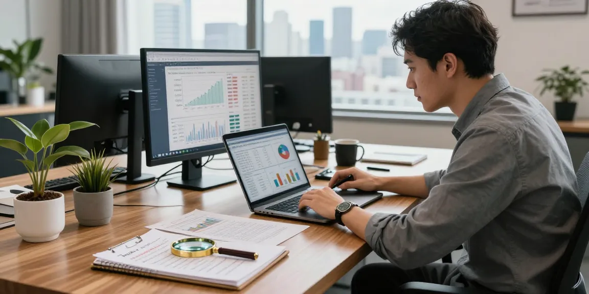 Analyzing financial crime intelligence data in a modern office workspace.