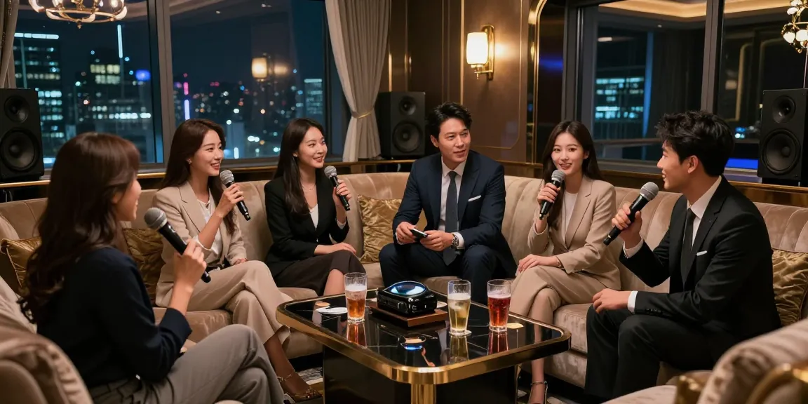 강남쩜오 고급 카라오케 공간에서 친구들과 즐거운 시간을 보내는 모습