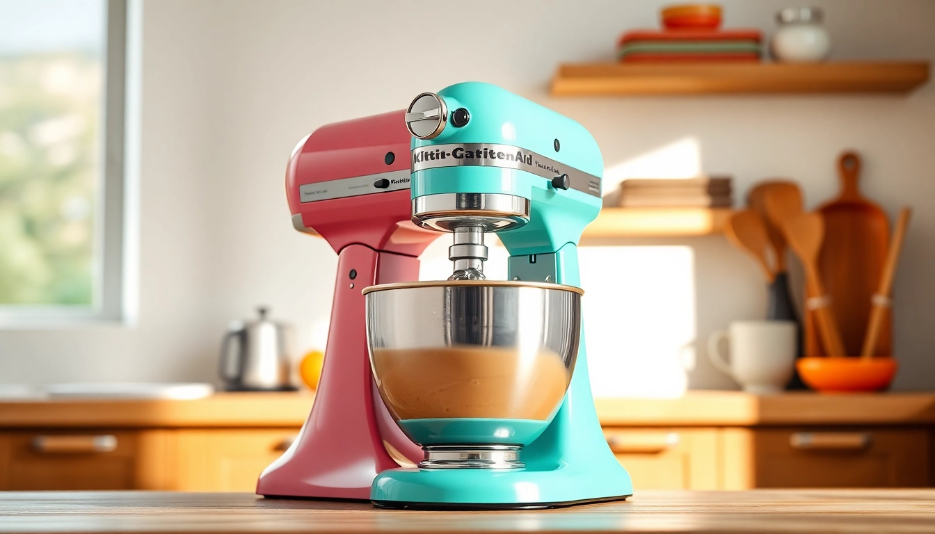 KitchenAid mixer NZ in a bright kitchen, working with cookie dough and colorful utensils.