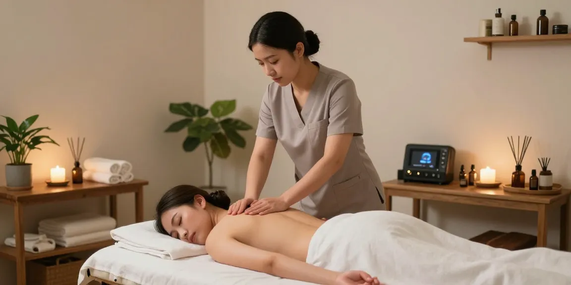 마사지 중인 전문 마사지사와 편안한 고객의 모습