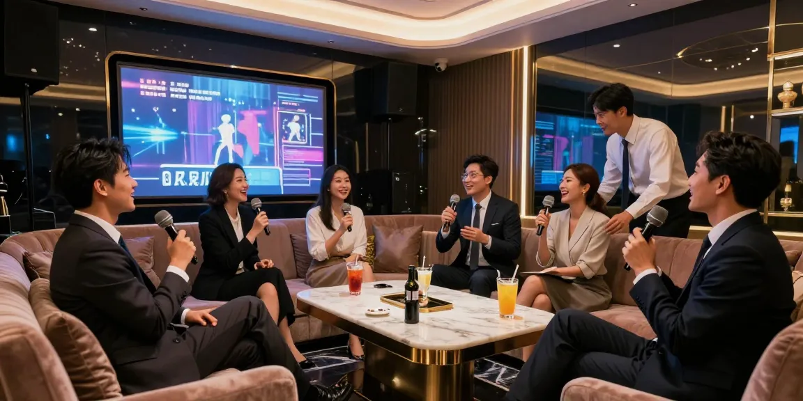 강남쩜오 다이닝 경험을 즐기는 전문적인 고객들과 플래시한 인테리어의 프라이빗 룸.