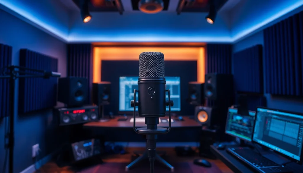 MV88 microphone showcased in a modern recording studio setup, highlighting audio creation.
