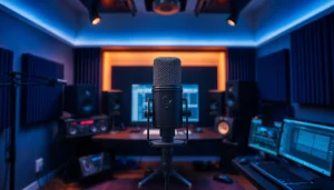 MV88 microphone showcased in a modern recording studio setup, highlighting audio creation.