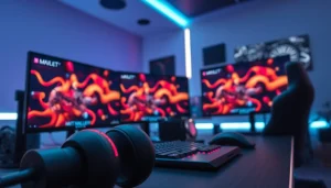 Engaging online gaming atmosphere at https://uu88.how/ with modern gear and vibrant lighting.