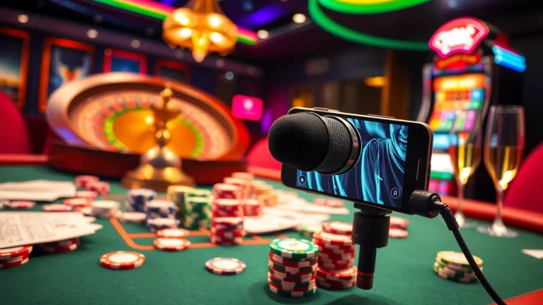 Gamble confidently with the MV88 microphone enhancing audio clarity at a vibrant casino.