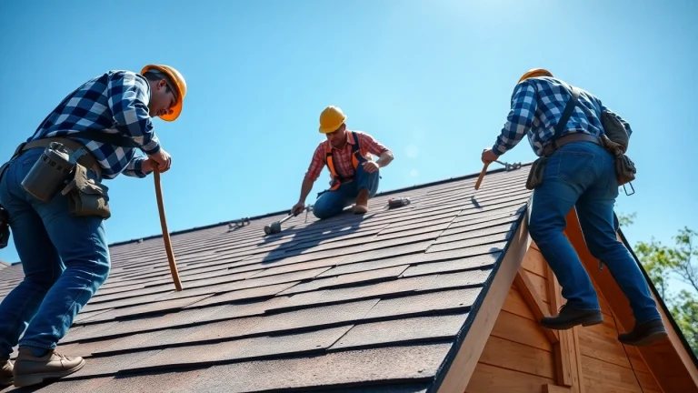 Get reliable roofing services installed by professionals, showcasing skilled workmanship on a suburban home.