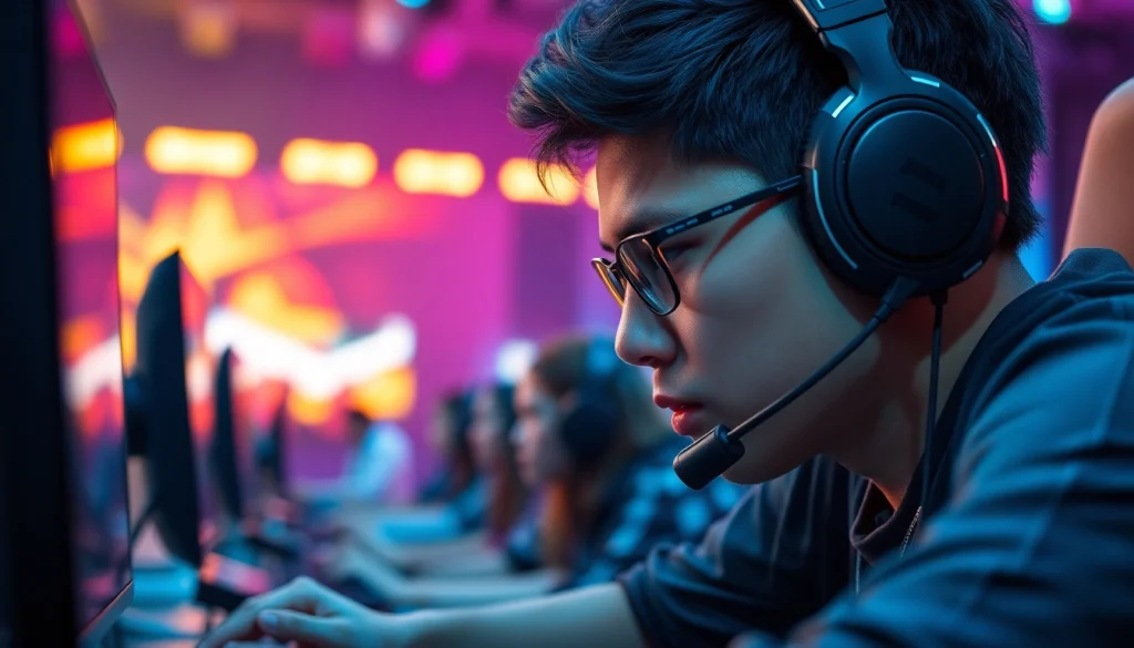 Experience the electrifying competition in an MV88 game match with a focused esports player.