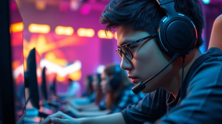 Experience the electrifying competition in an MV88 game match with a focused esports player.