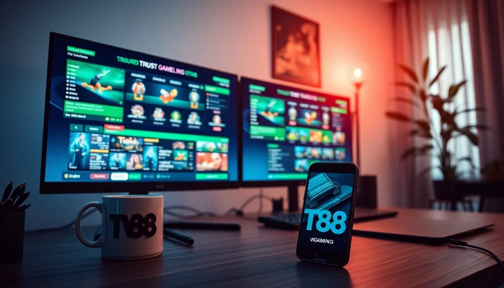TV88 online gaming interface showcasing a trusted betting platform in a vibrant home office.