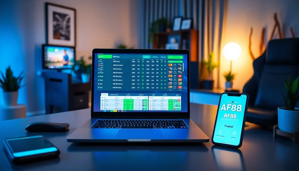 Experience the AF88 online betting platform on a sleek laptop in a modern gaming environment.