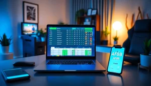 Experience the AF88 online betting platform on a sleek laptop in a modern gaming environment.