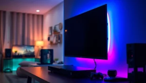 Enhance your gaming experience with the sleek TV88 model and ambient setup.