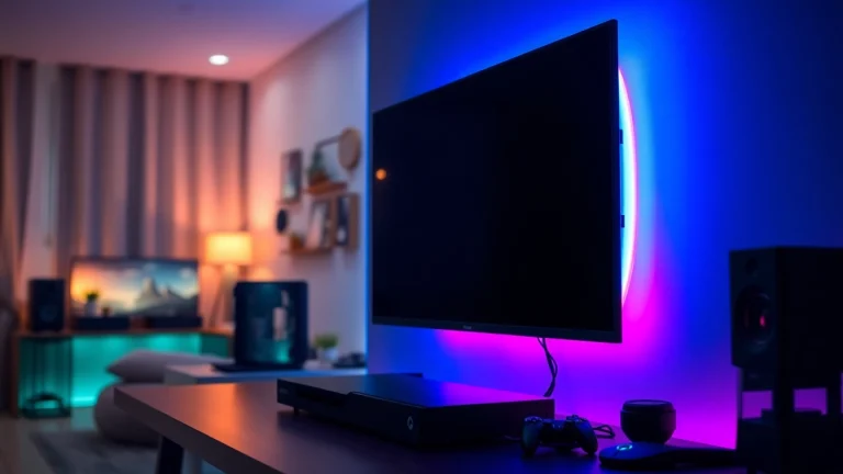 Enhance your gaming experience with the sleek TV88 model and ambient setup.