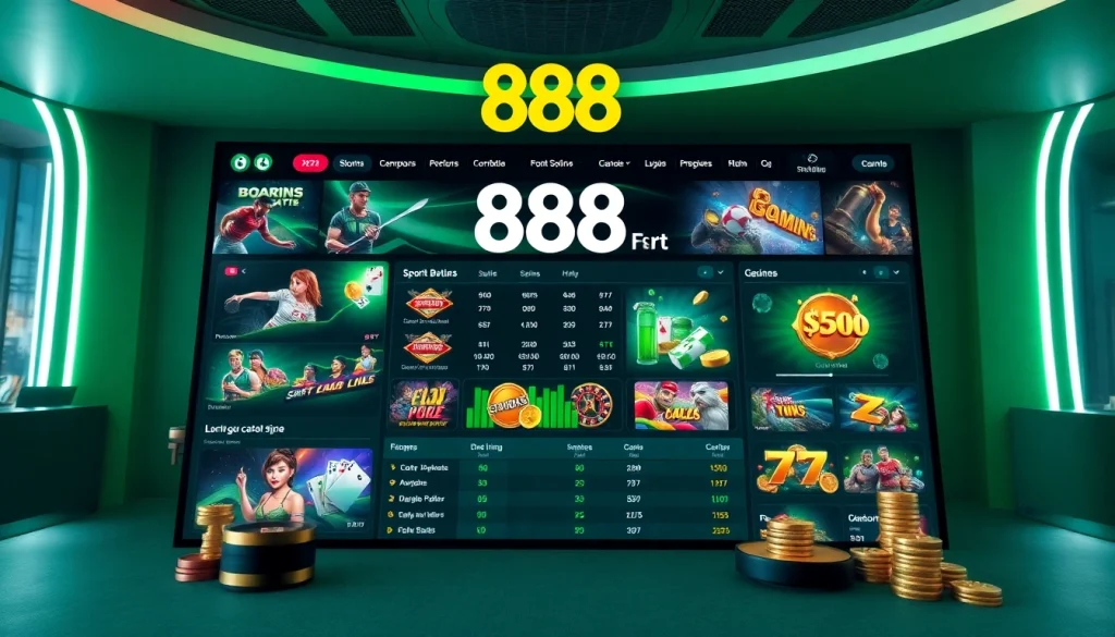 Interactive gaming experience on the 888new platform showcasing live betting and vibrant casino games.