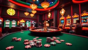 Experience the thrill of casino gaming with https://tructiepbongda.eu.com/, showcasing roulette and vibrant poker chips.