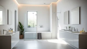 Sonni sanitär GmbH bietet eine elegante Dusche in modernem Badezimmer mit stilvollen Accessoires.