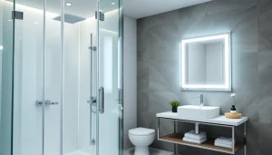 Galerie d'images avec des cabines de douche modernes et miroirs lumineux sirhona France.