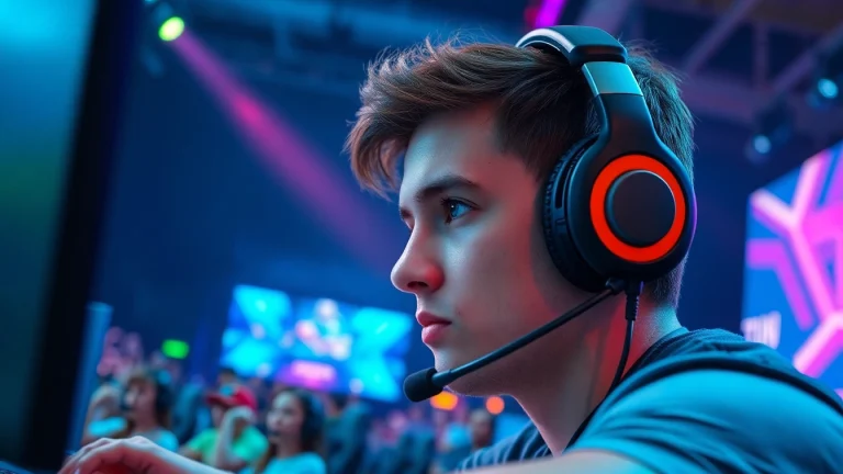 Gamers competing fiercely in a vibrant esports arena featuring 79king-style action.