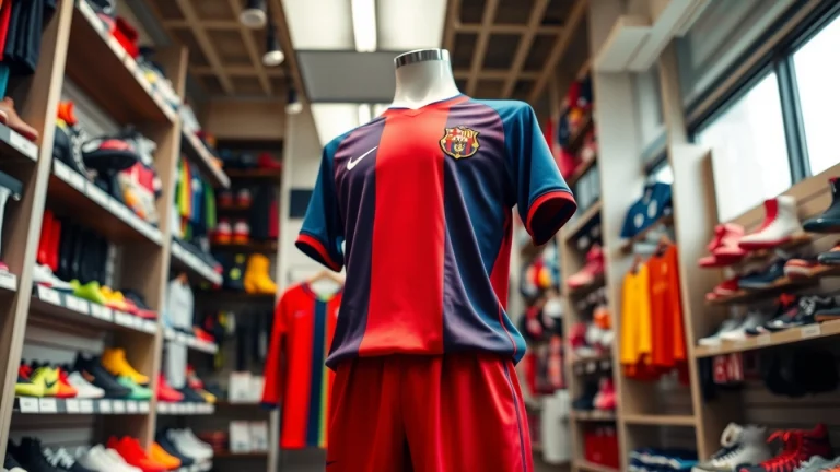 Showcasing a vibrant Team kit in a sports store, designed for athletes and fans.