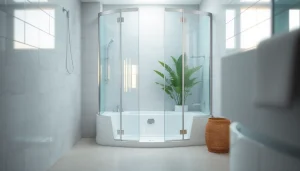 Entdecken Sie die elegante sonni Duschkabine mit transparenten Glaswänden und modernem Design in einem stilvollen Badezimmer.