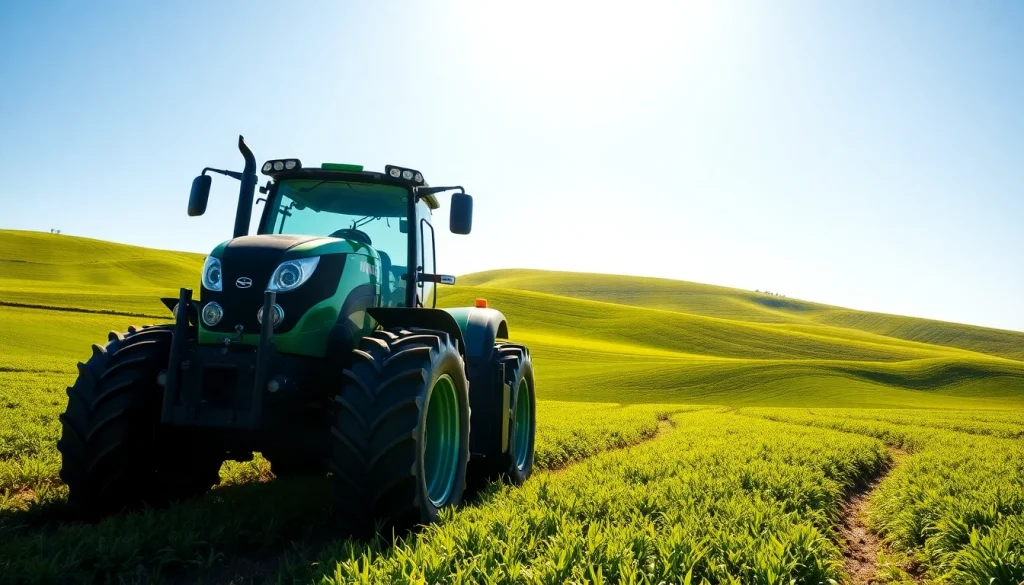 AF88 tractor operating in a lush agricultural field under bright sunlight.