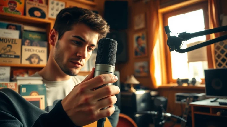 Capture the MV88 microphone in use by a professional musician in a cozy studio setting.
