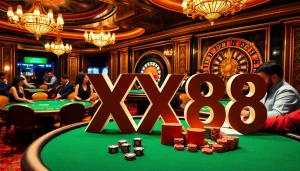 Experience the thrill of gambling at XX88 Casino with players enjoying blackjack and poker tables.
