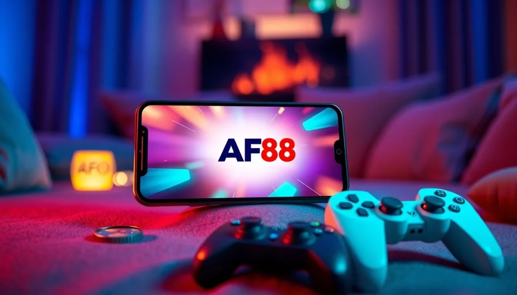 Experience AF88 gaming with a modern mobile interface in a cozy lounge setting.