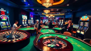 Experience the excitement of gambling at https://marvelbet.site/ featuring a vibrant casino scene with roulette and poker tables.