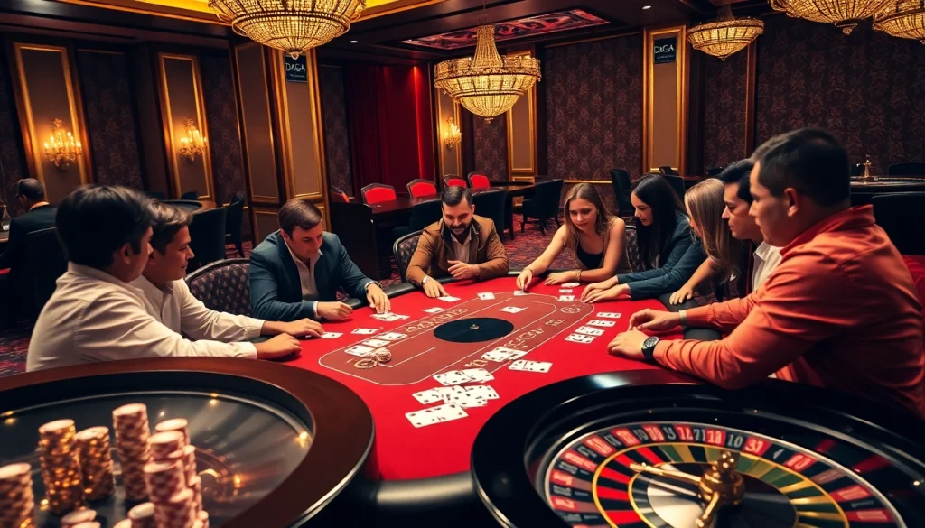 DAGA high-stakes poker game showcasing rich decorations and engaged players.