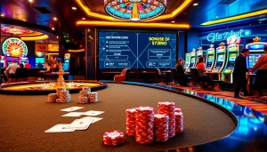 Players enjoying a dynamic casino atmosphere at 67bet with poker chips and roulette.