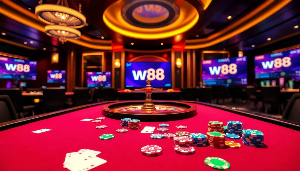 Trải nghiệm sự phấn khích với liên kết truy cập W88 mới nhất được bao quanh bởi những hình ảnh sòng bạc sống động.