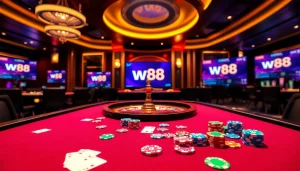 Trải nghiệm sự phấn khích với liên kết truy cập W88 mới nhất được bao quanh bởi những hình ảnh sòng bạc sống động.