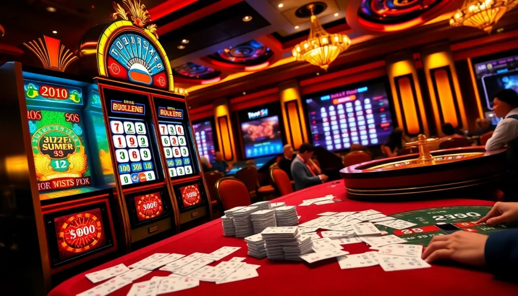 Permainan Togel Sumo dalam aksi dengan para pemain di mesin slot kasino yang penuh warna, menggambarkan kegembiraan dan taruhannya yang tinggi.