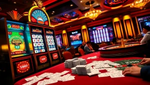 Permainan Togel Sumo dalam aksi dengan para pemain di mesin slot kasino yang penuh warna, menggambarkan kegembiraan dan taruhannya yang tinggi.