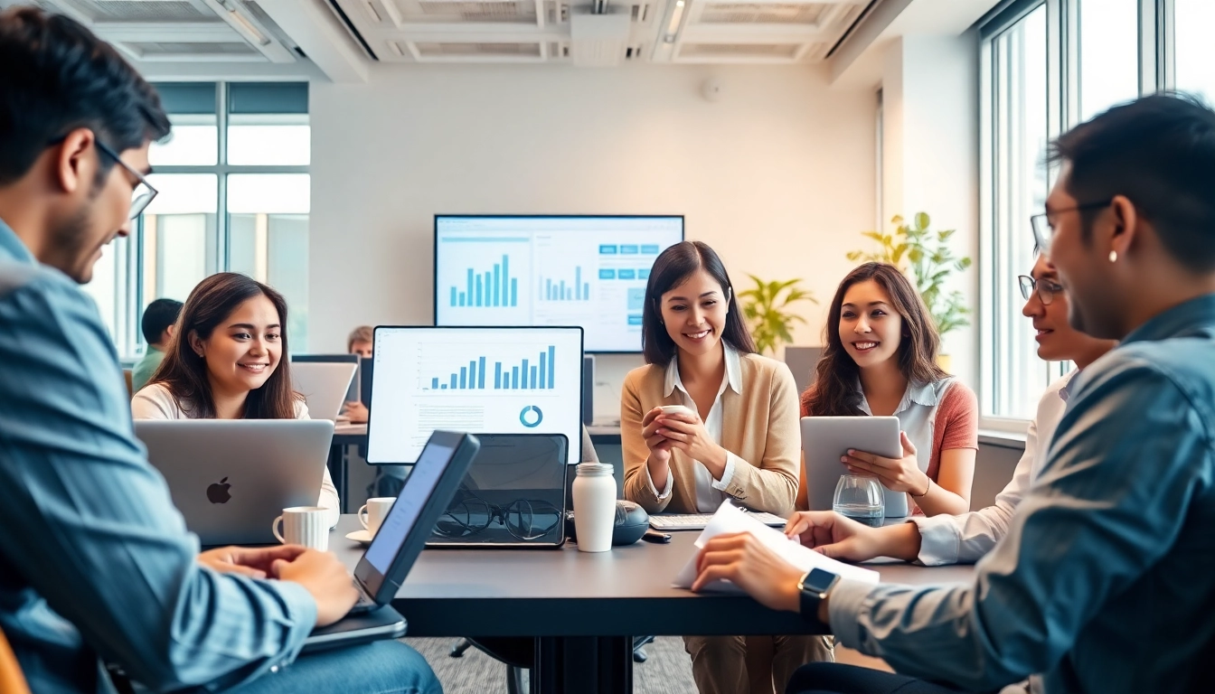 Professional office setting showcasing WPS office下载 on digital devices, fostering collaboration.