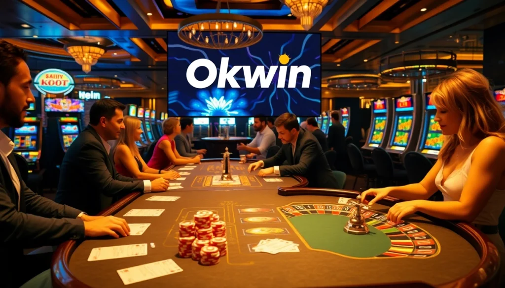 Experience the thrill of gambling with Okwin at a luxurious casino featuring vibrant games and exciting betting actions.