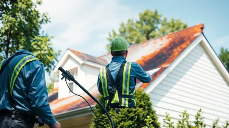 Roof cleaning service in action, showcasing eco-friendly techniques and professional expertise.