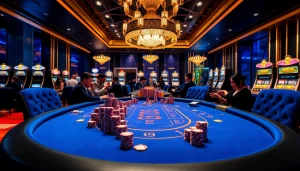 Experience the thrill of Top 10 Nhà Cái Uy Tín with a luxury casino scene featuring intense gameplay and vibrant slot machines.