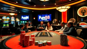 Experience the excitement of gambling with Fun88 link at a luxurious casino table.