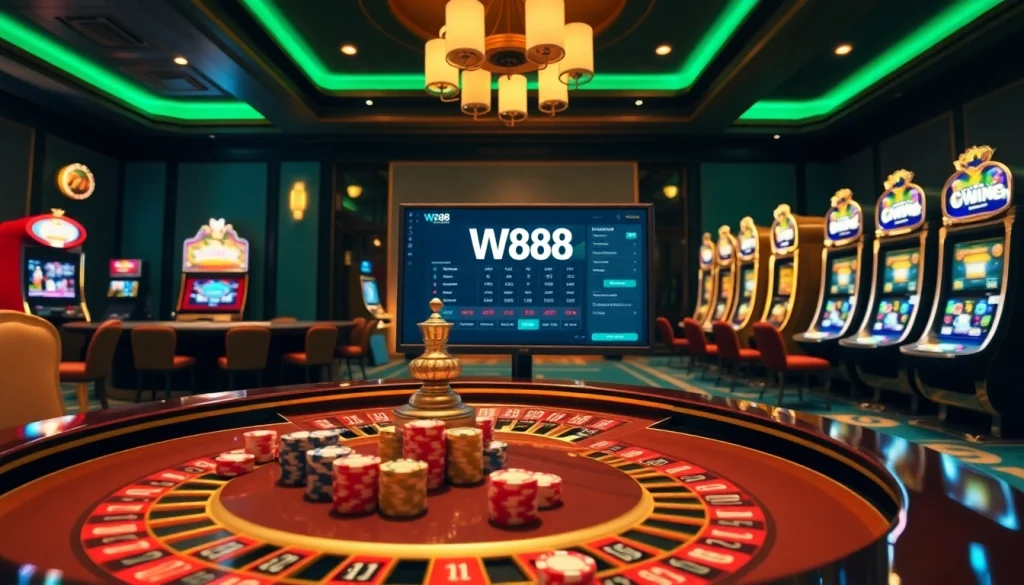 Engage with W88 link to discover a luxurious online casino experience with vibrant gaming tables.
