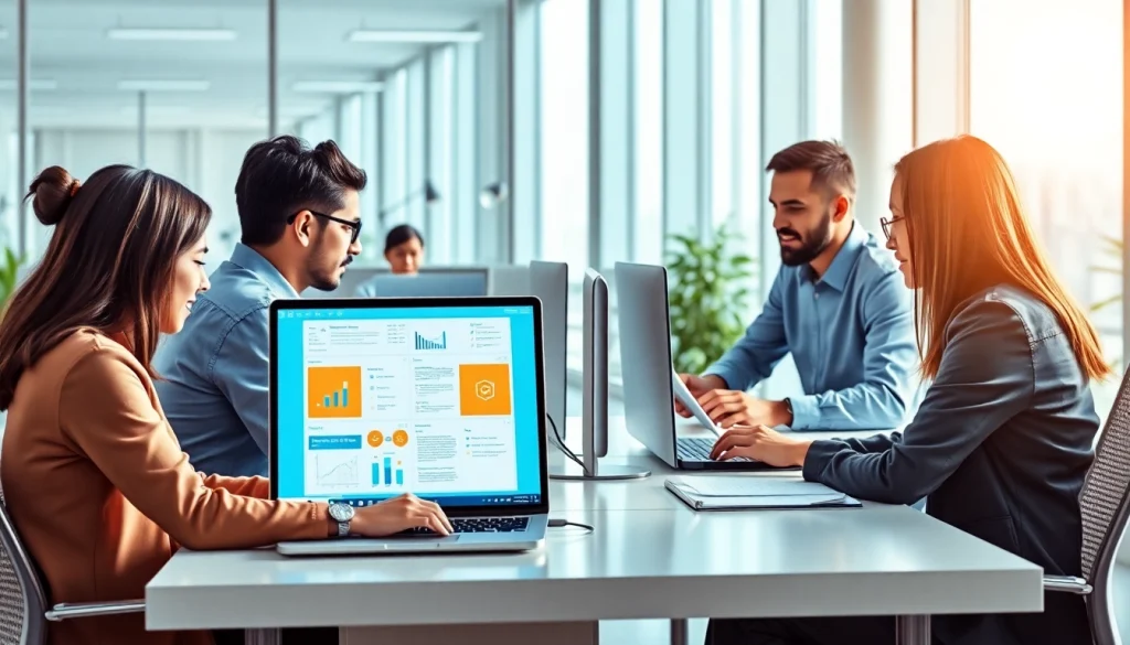 Professional workspace showcasing WPS office下载 software in use by diverse team members.