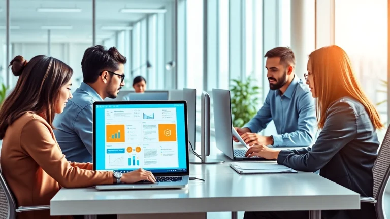 Professional workspace showcasing WPS office下载 software in use by diverse team members.