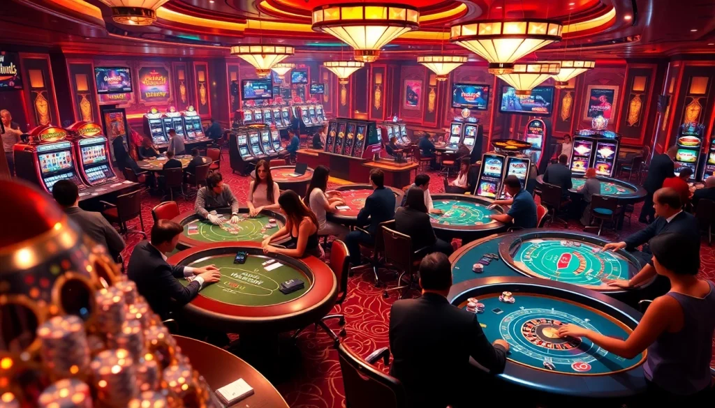 Gamblers enjoying the excitement of casino games, including ldwin okwin elements, reflecting a vibrant gaming atmosphere.