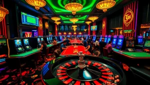 Khela88 casino scene with vibrant slot machines and exciting betting activities.