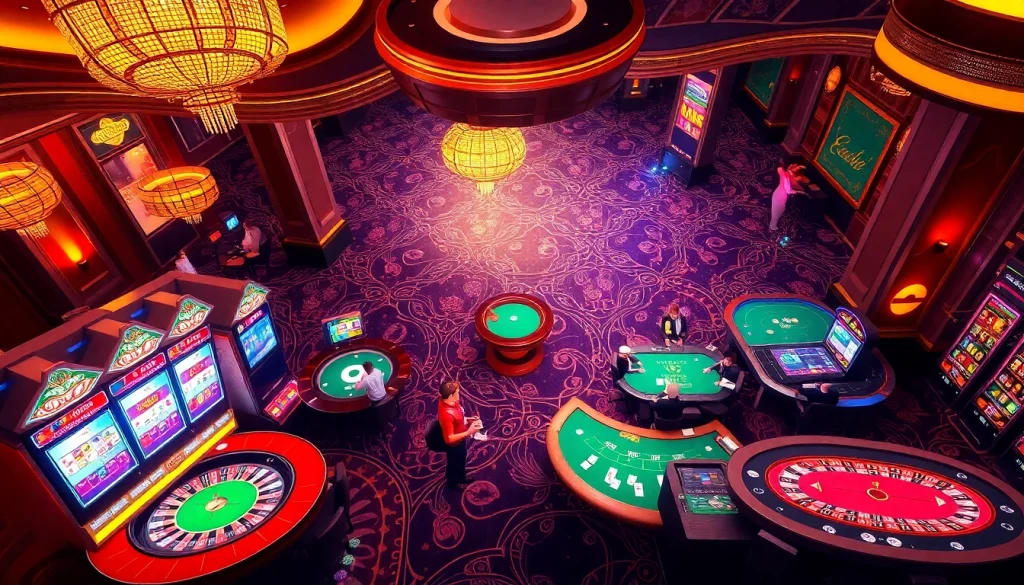 A dynamic casino scene highlighting the thrill of betting with '789 win' theme, featuring roulette, blackjack, and vibrant slot machines.