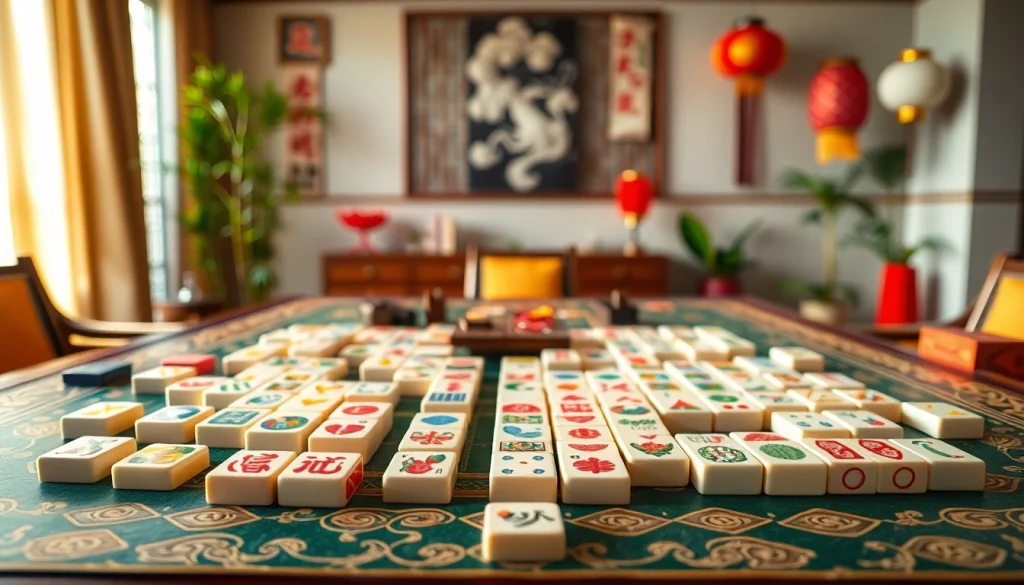 Permainan demo mahjong di atas meja yang rapi dan mengesankan dengan suasana yang hangat.